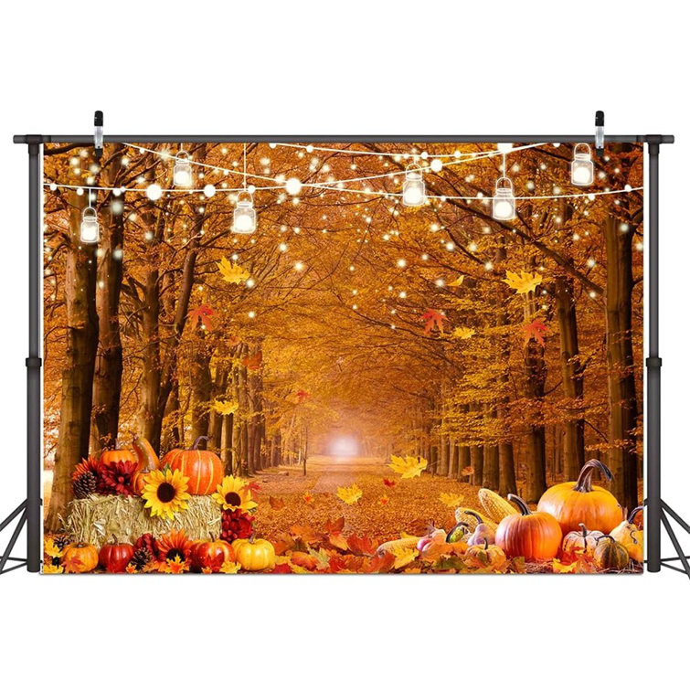 7X5ft Fall Thanksgiving Backdrop Fall Photography Backdrop Fall Landscape  Maple Leaves Pumpkin Background Thanksgiving Party Supplies Farm Harvest